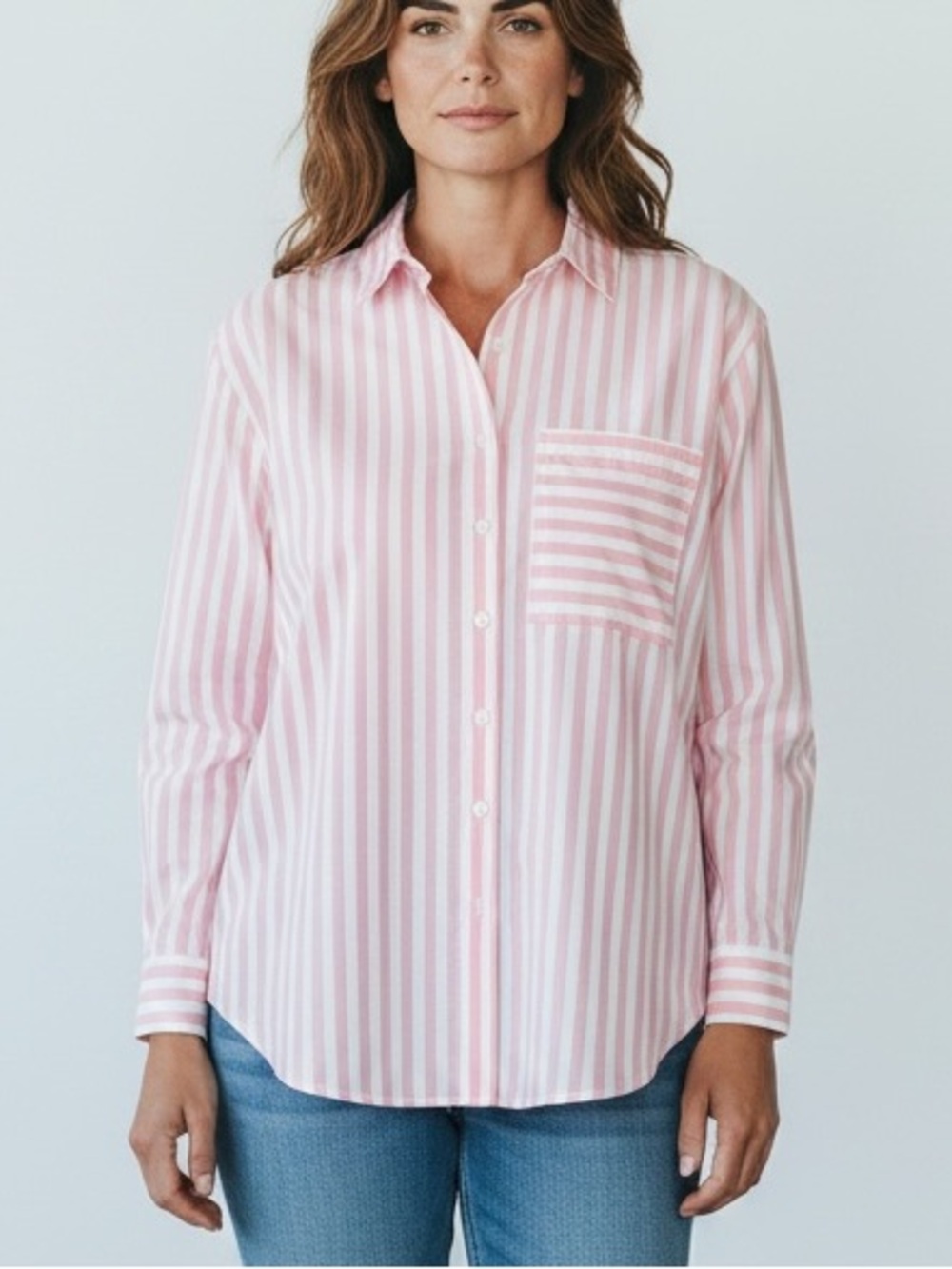 Casa Cabana Pink White Striped Long Sleeve Button Up Shirt Size Medium